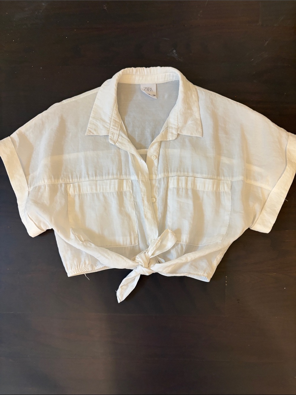 Zara Girls White Tie-Front Button-Down Crop Shirt